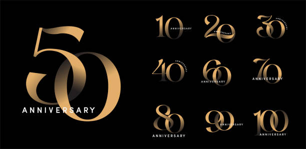 Set of anniversary logotype modern gold number vector art illustration