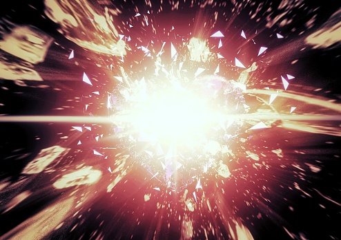 Abstract background with explosion and scattering light fragments