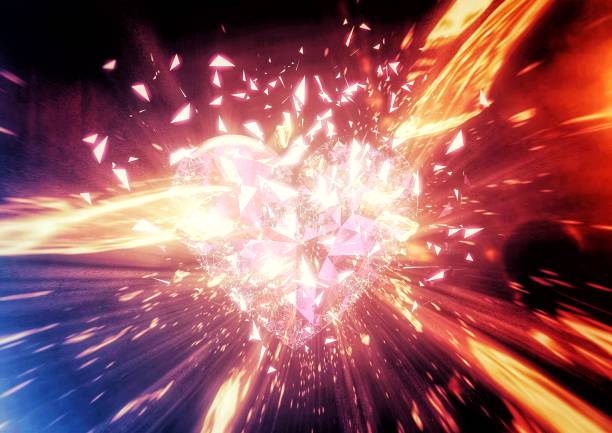 Abstract background with explosion and scattering light fragments