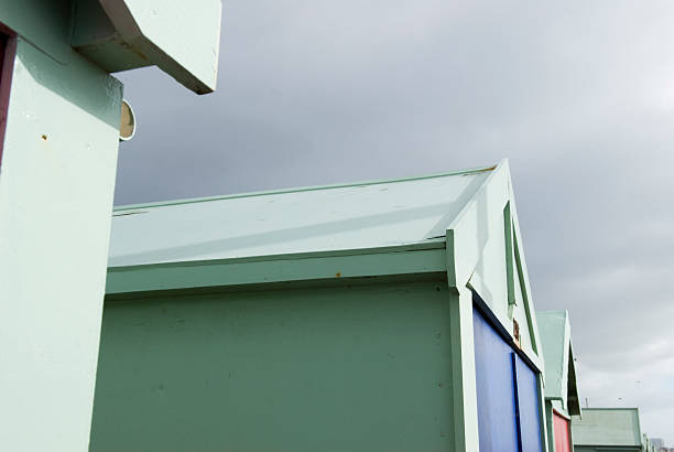 beach huts stock photo