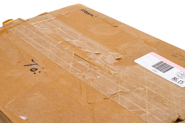 istock Grungy Old Cardboard Box, To From, Metered Postage Sticker, Isolated 145838503