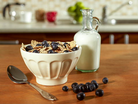 Milk and a bowl of muesli