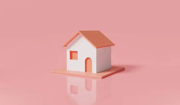 Home icon isolated on pink background. private home. residential finance economy. home property investment. Business loans for real estate concept. 3D rendering illustration, minimal cartoon style