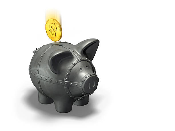 istock Secure metallic piggy bank concept 145839755