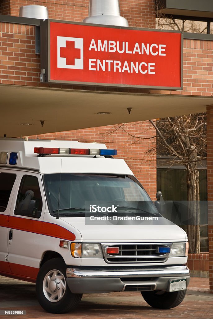 Ambulance Entrance to E.R. An anbulance parked in an Ambulance only entrance. Ambulance Stock Photo