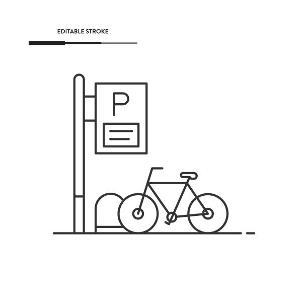 illustrations, cliparts, dessins animés et icônes de conception vectorielle de l’icône de stationnement pour vélos. - bicycle rack