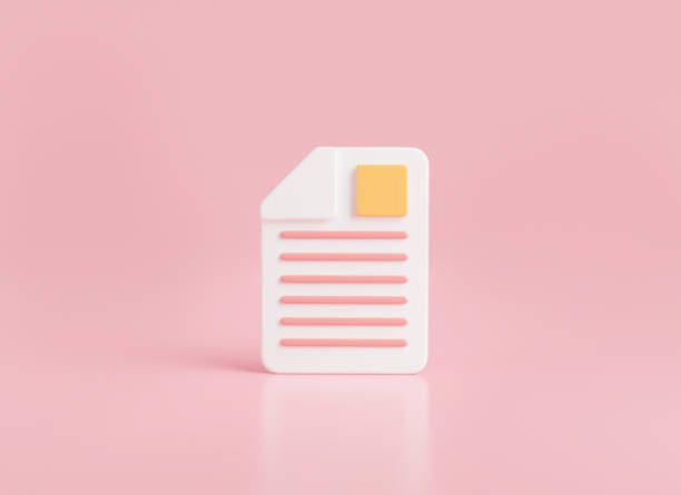 istock 3d icon rendering illustration of Paper documents icon.concept about 3d document management.Stack of paper sheets isolated on pastel pink background.Text file, text document, worksheet, Business icon 1458403296