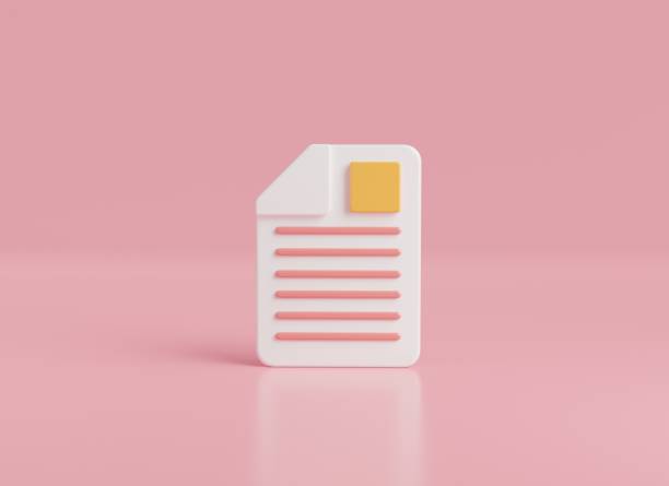 3d icon rendering illustration of Paper documents icon.concept about 3d document management.Stack of paper sheets isolated on pastel pink background.Text file, text document, worksheet, Business icon