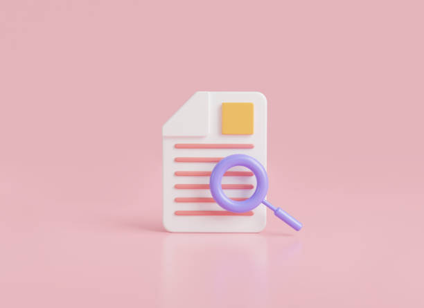 istock 3d icon rendering illustration of paper document icon with magnifying glass isolated on pink background.  text document, worksheet, work document, File search. 3d document management concept. 1458403308