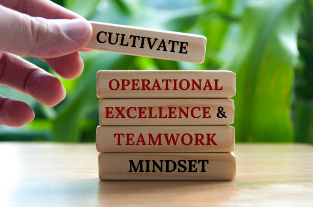 istock Cultivate operational excellence and teamwork mindset text on wooden blocks with blurred nature background 1458404968
