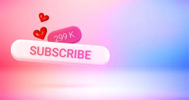 Vector illustration of Social media subscribe button with counter. Vector 3d banner with copy space