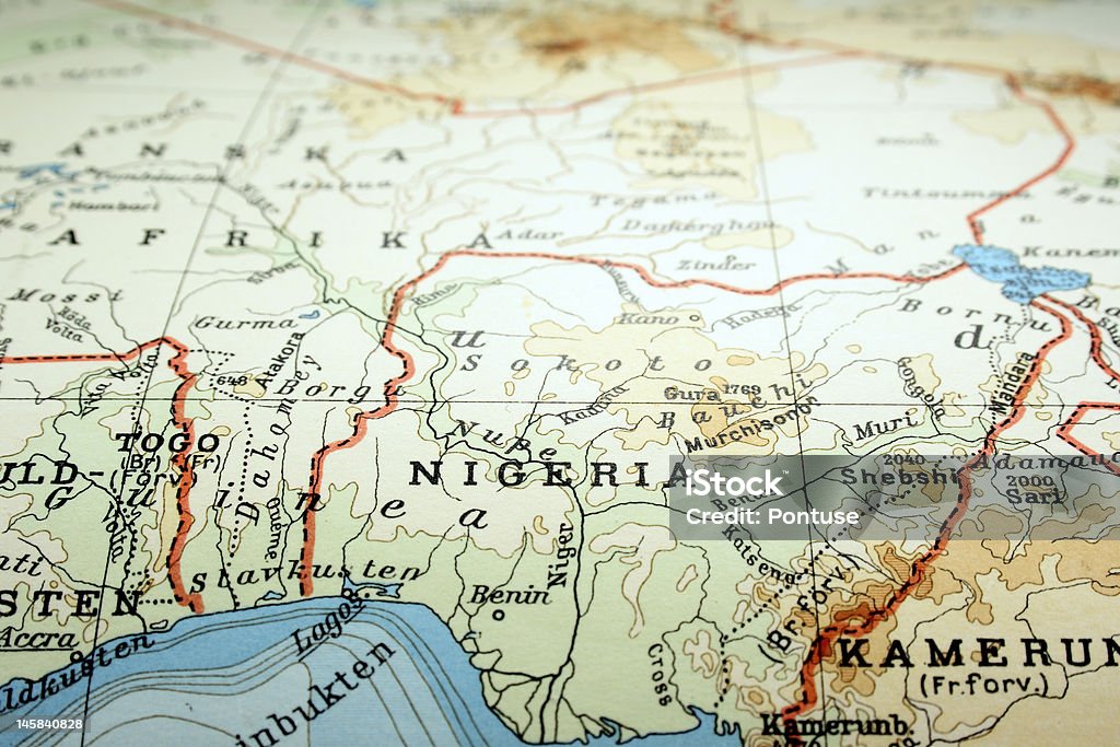 World map focusing on the country of Nigeria Nigeria, the way we looked at it in 1949. Nigeria Stock Photo
