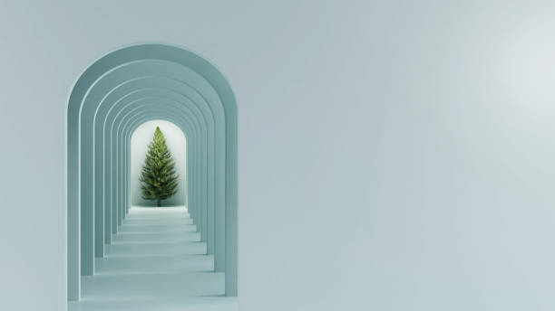 Minimal abstract arch tunnel hallway 3D render illustration