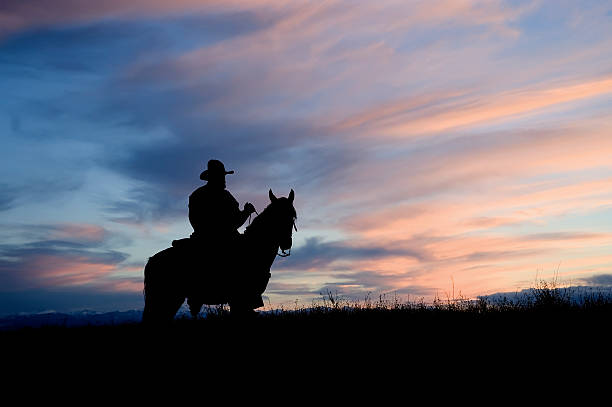 istock Cowboy silhouette against dawn sky. 145841822