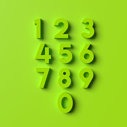 numbers signs numerals digits figures countdown symbols green 0 1 2 3 4 5 6 7 8 9 one two three four five six seven eight nine zero rendering