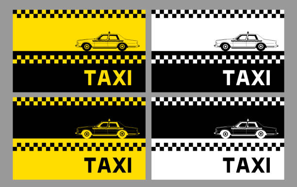 taxi service business card set with blank space for inscriptions and phone number Vector layout of a business card with a taxi car. Design for advertising a taxi service. Adaptable for poster, flyer, banner or social media taxi logo background stock illustrations
