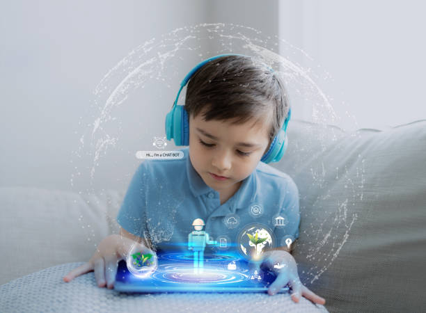 istock Education technology,Kid using tablet research on internet about world population,Ecology,Environmental, School Boy doing online learning,Geography with Double exposure growth leaf on globe map 1458424082