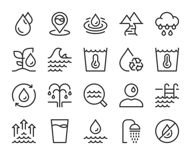 ilustraciones, imágenes clip art, dibujos animados e iconos de stock de agua - iconos de línea - surface level illustrations