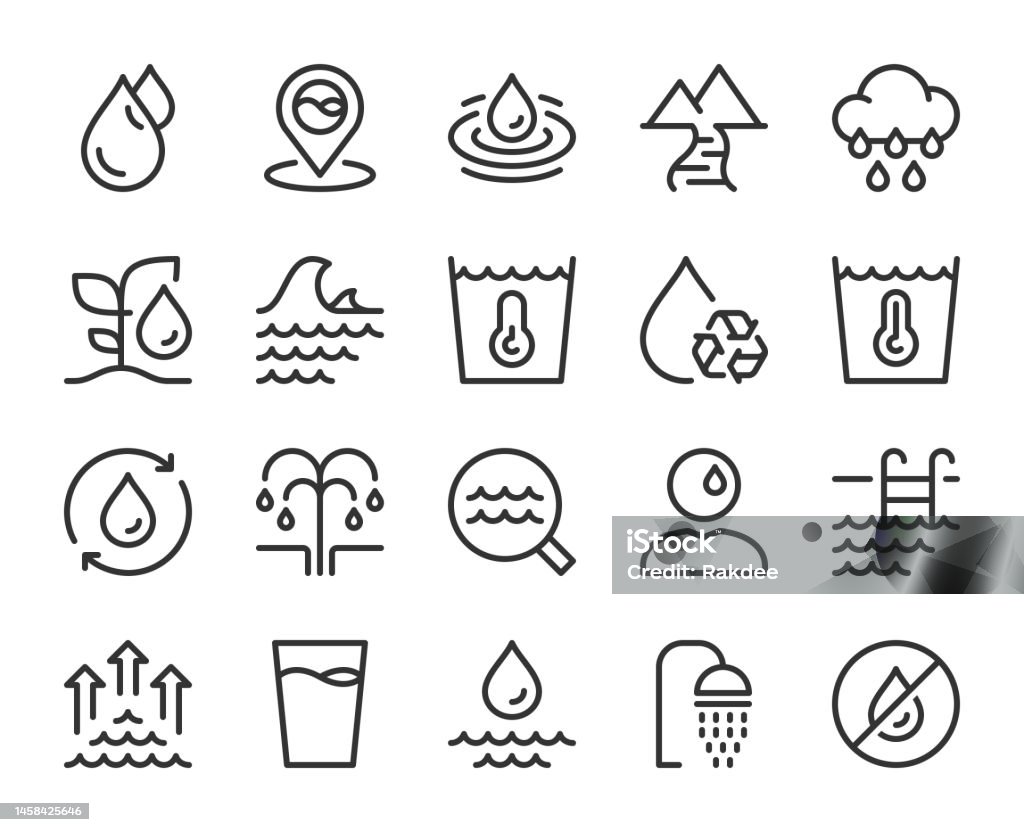 Water - Line Icons Water Line Icons Vector EPS File. Icon Symbol stock vector