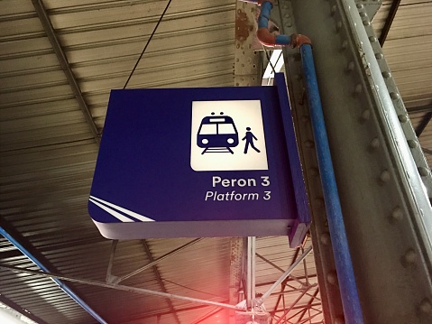 train platform sign symbol at train station
