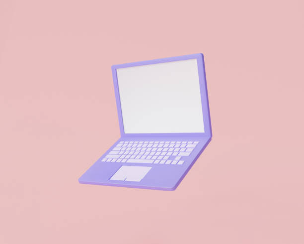 istock Purple laptop blank screen display icon floating isolated on pink background. Computer, notebook ,copy space. cartoon minimal style.3d rendering illustration 1458427697