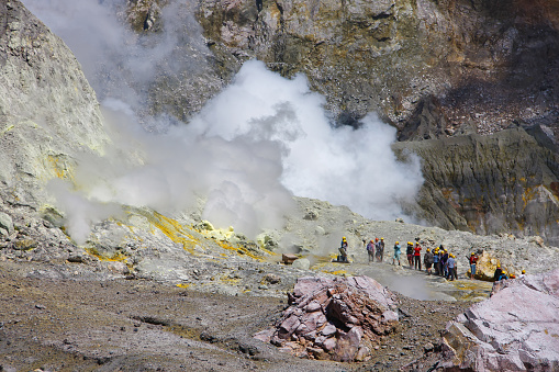 Guided tourist tour into the crater of Whakaari / White Island volcano in New Zealand