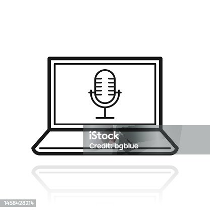 istock Laptop with microphone. Icon with reflection on white background 1458428214