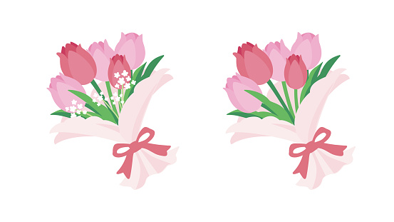 Bouquet Of Tulips In Pink And Red With Babys Breath Stock Illustration ...