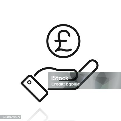 istock Pound coin in hand. Icon with reflection on white background 1458428659