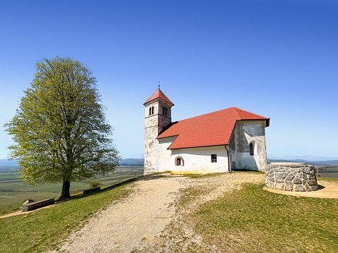Church on peak Sv. Ana, Podpec town, Brezovica, Ljubljana Marshes, Slovenia