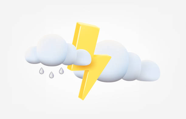 ilustrações, clipart, desenhos animados e ícones de trovoada com nuvens de chuva conceito meteorológico. ilustração vetorial 3d da previsão isolada no fundo branco - thunderstorm rain sun lightning