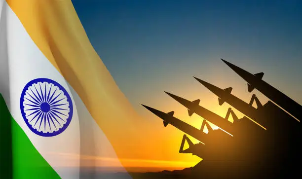 Vector illustration of Silhouette of missiles with India flag