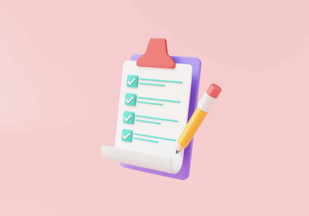 istock Checklist with pencil on pink background. fast checklist, Planning and organization of work, notepad, project plan, Document with check marks. 3d icon rendering illustration, cartoon minimal style 1458440961