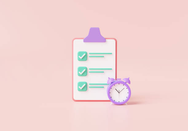 istock 3d Rendering illustration of clipboard checklist with clock. deadline checklist, Notification, Deadline day warning, quick questionnaire, Meeting reminder, reminder list. work deadline concept 1458440962