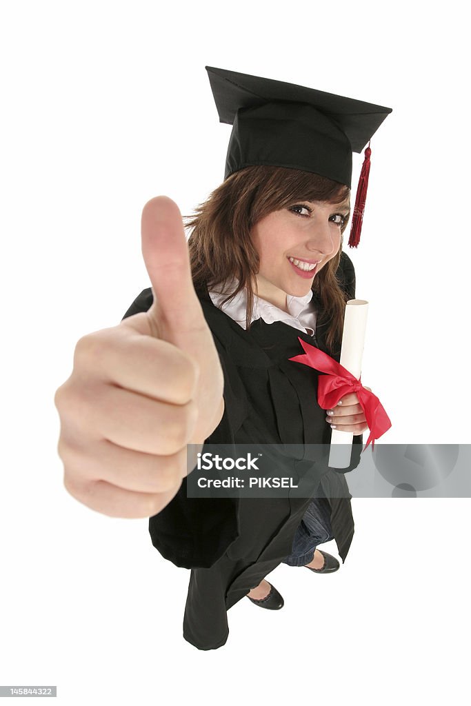 Diplômé de femme montrant un pouce levé - Photo de Adolescent libre de droits
