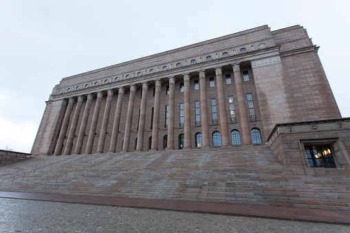 Helsinki, Finland - December 27, 2017: parliament house in Helsinki on December 27, 2017