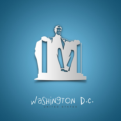 Washington D.C. United States. Greeting card. Blue background. No people. Copy space. Sample text.