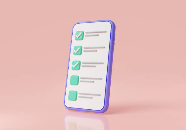 istock 3d mobile phone with Check mark on pink background. hecklist app, Tick on smartphone screen, Completed task, Online test, done payment. Business concept. 3d render illustration. cartoon minimal 1458446469