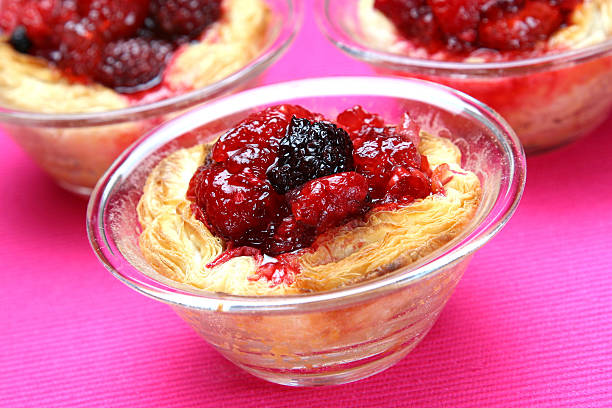 Strawberry jam in baked layered pastry