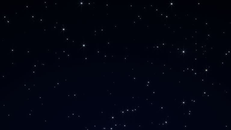 Starry night sky, starry night, dark blue background with starlight sparkles twinkling and blinking in universe space.