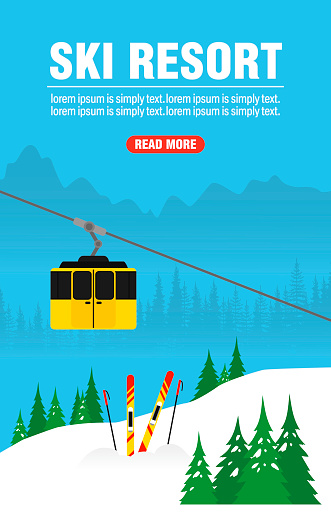 Ski resort. Winter web banner concept design flat. Vector illustration