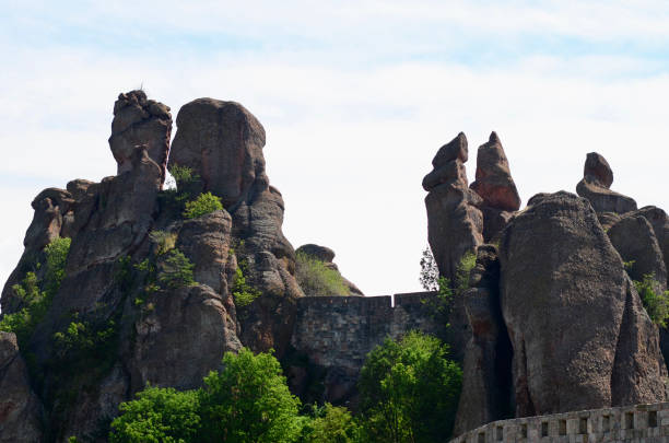 istock Rocks with shapes and green forest 1458453759