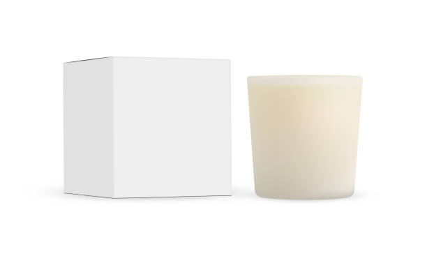 Scented Candle With Packaging Box Mockup Scented Candle With Packaging Box Mockup, Isolated on White Background. Vector Illustration home fragrance stock illustrations