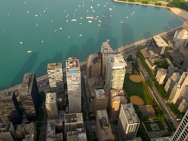 Chicago Arial view sunset stock photo