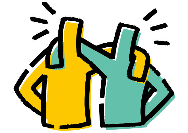 bildbanksillustrationer, clip art samt tecknat material och ikoner med two friendly stick figures shoulder to shoulder. - hålla armen om