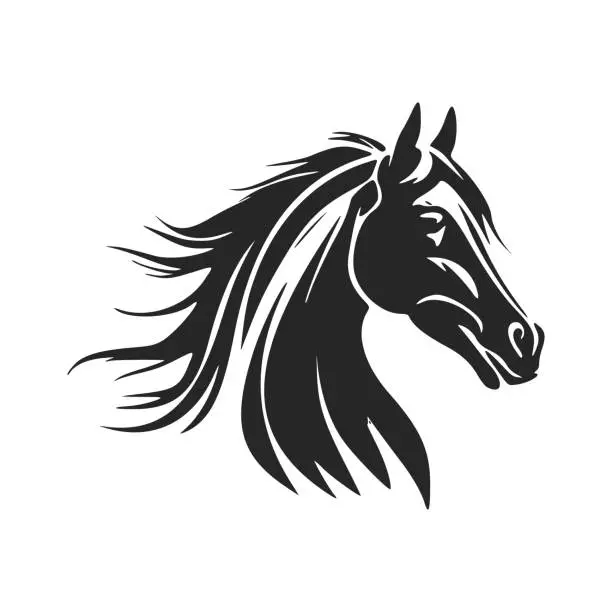 Vector illustration of Minimalistic black and white horse logo. Ideal for a wide range of industries.