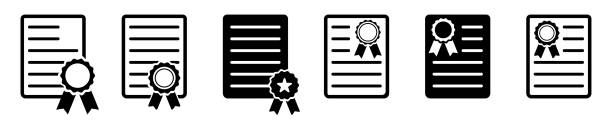 satz von zertifikatsvektorsymbolen. diplom-symbol auf weißem hintergrund. - qualifikation stock-grafiken, -clipart, -cartoons und -symbole