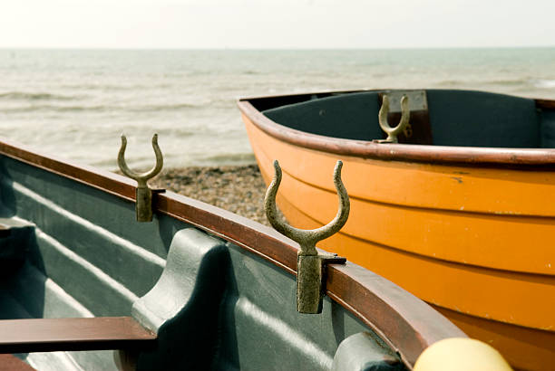 row lock detail on a rowing boat stock photo