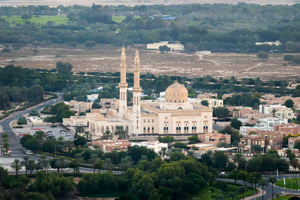 istock wonderful white mosque in Dubai, view from above. 1458462492