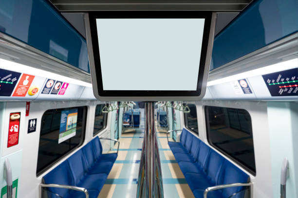 istock Blank white information billboard in public subway. blank screen in a subway car or urban public transport, 1458464847